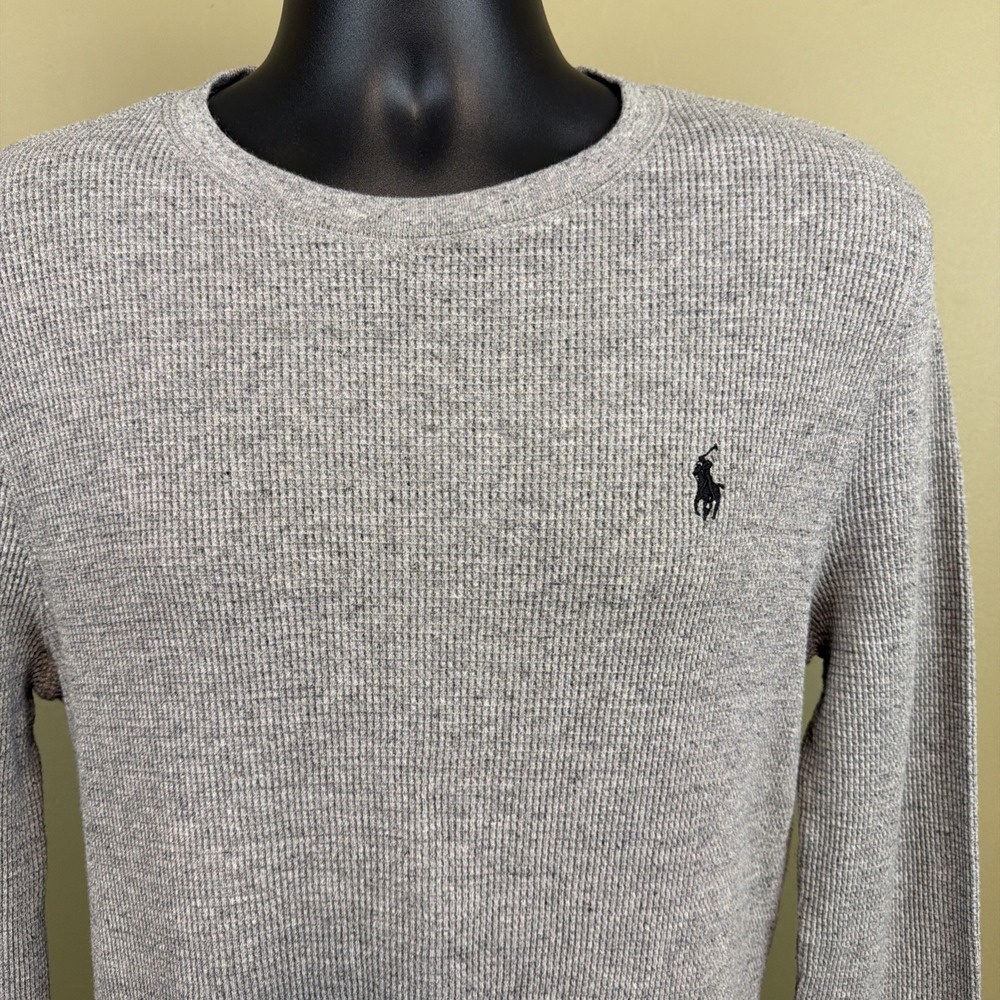 Polo Ralph Lauren Shirt Mens Large Gray Waffle Knit Thermal Crewneck Pony NEW